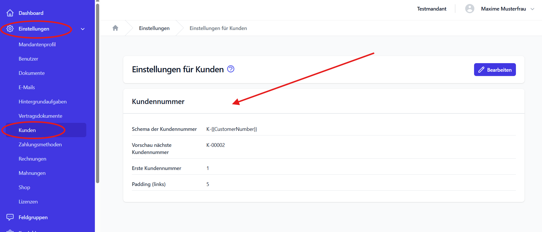 Einstellungen für Kunden